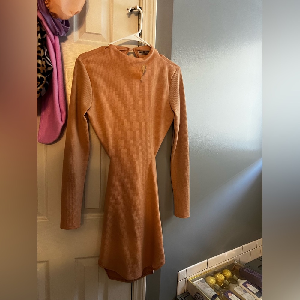 Fashion Nova Tan Long Sleeve Dress